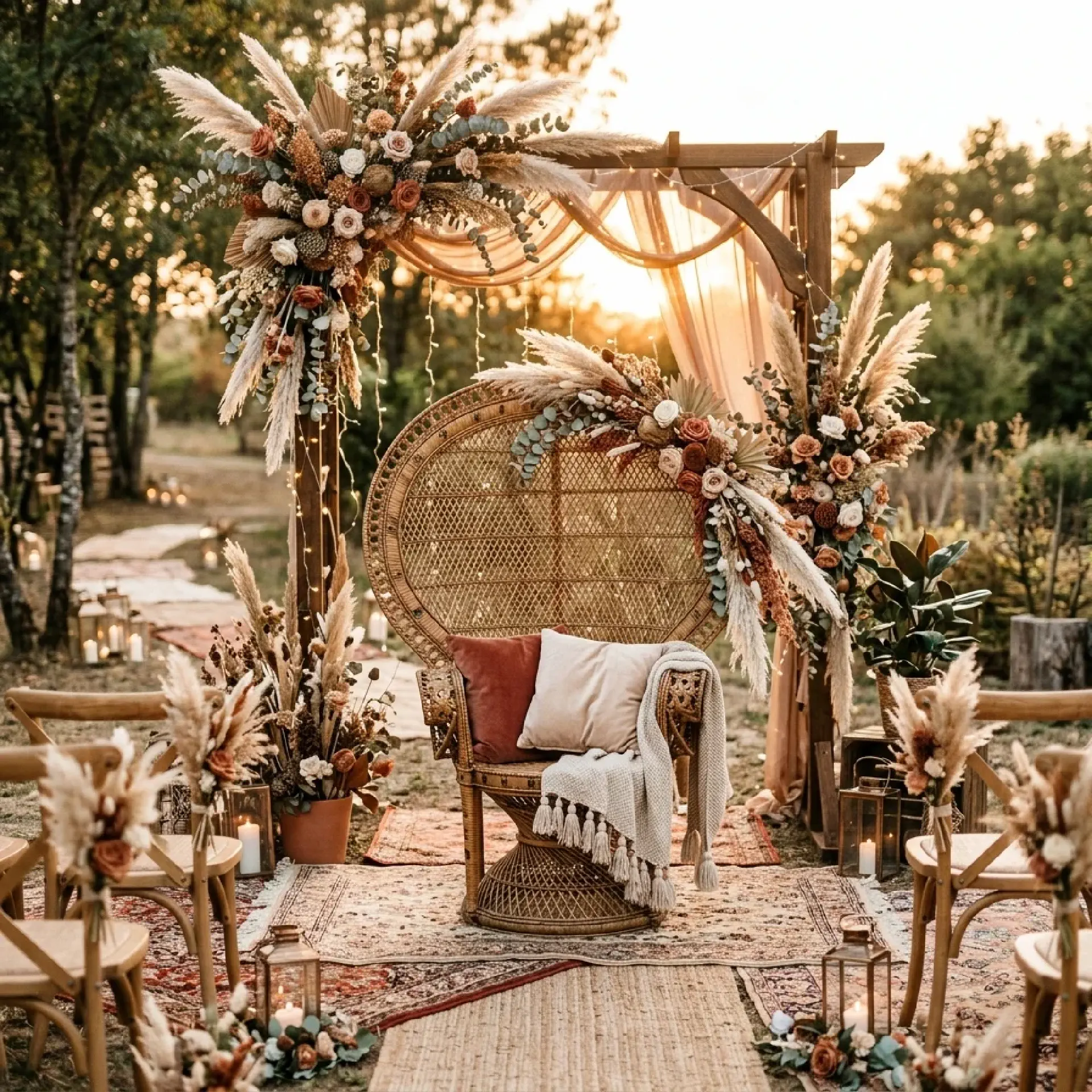 Le Fauteuil en Rotin :<br>L'icône des mariages bohèmes